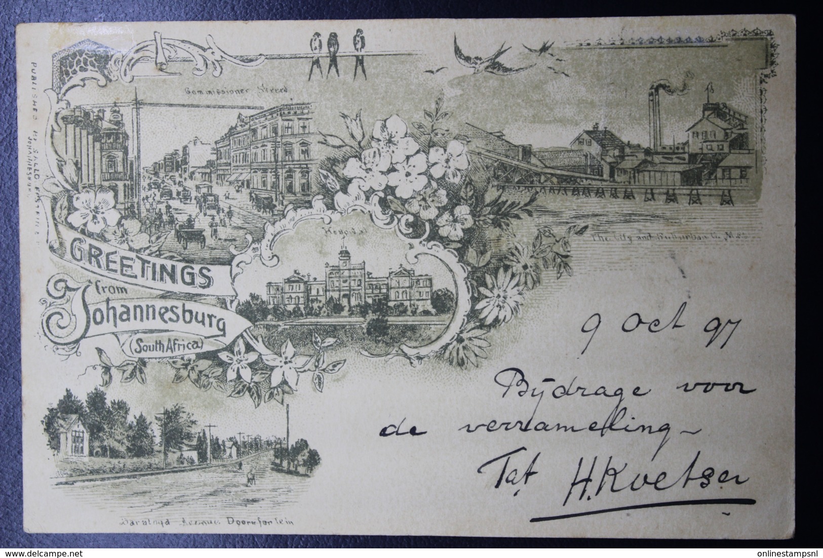 TRANSVAAL ZAR POSTCARD NR 3 / 5  JOHANNESBURG -> UTRECHT HOLLAND 9-10-1897 UPRATED - Transvaal (1870-1909)