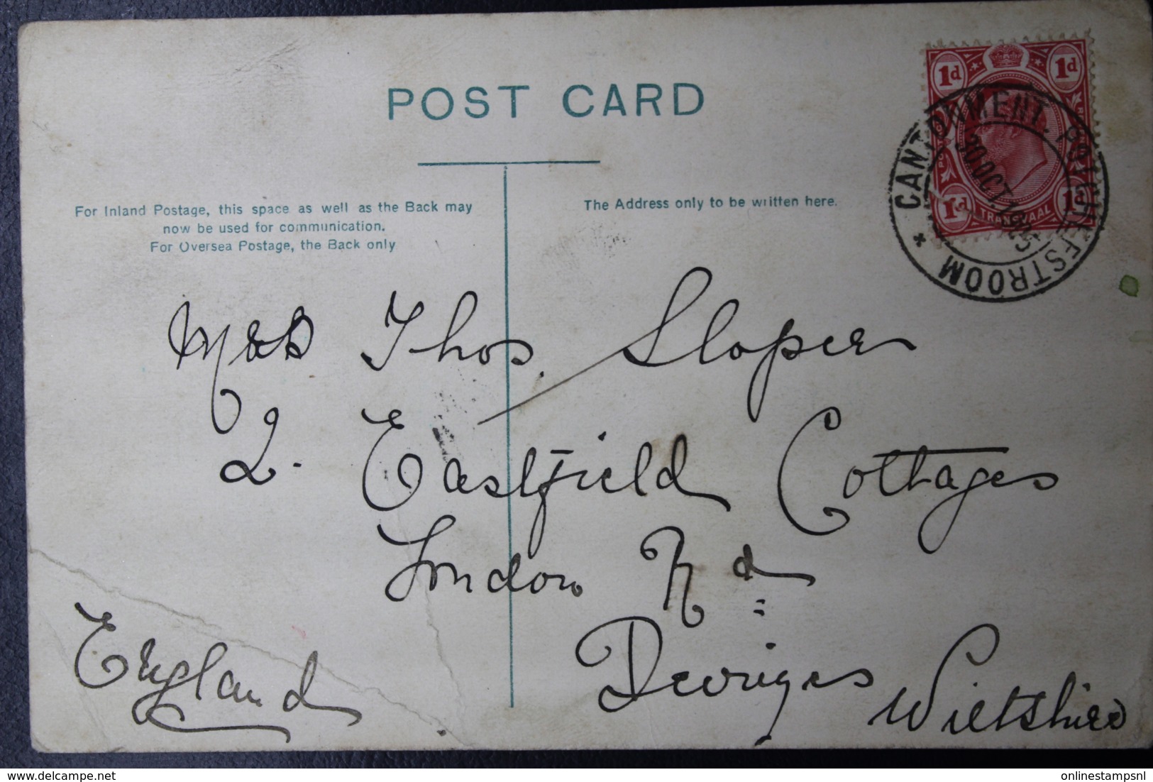 POSTCARD POTCHEFSTROOM -> UK 30-10-1905 CROSSING A DRIFT - Briefe U. Dokumente