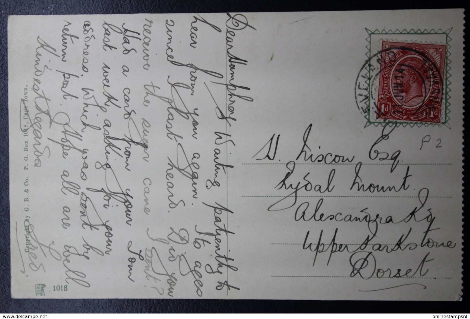 UNION POSTCARD KLEVELAND -> UK 11-6-1914 Victoria Lake , Germiston - Lettres & Documents