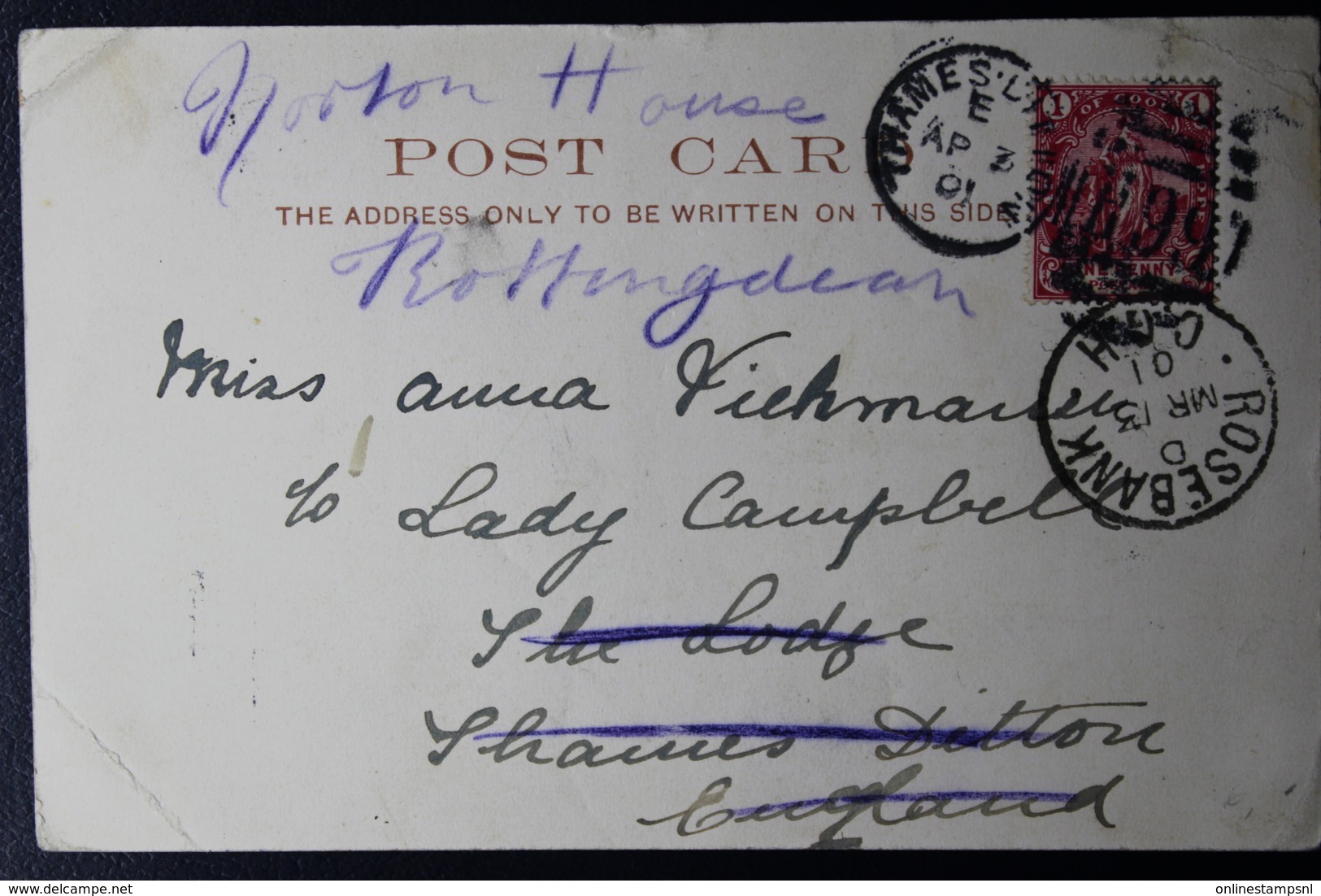 CAPE OF GOOD HOPE POSTCARD ROSEBANK -> THAMES DITTON 13-3-1901 - Kaap De Goede Hoop (1853-1904)