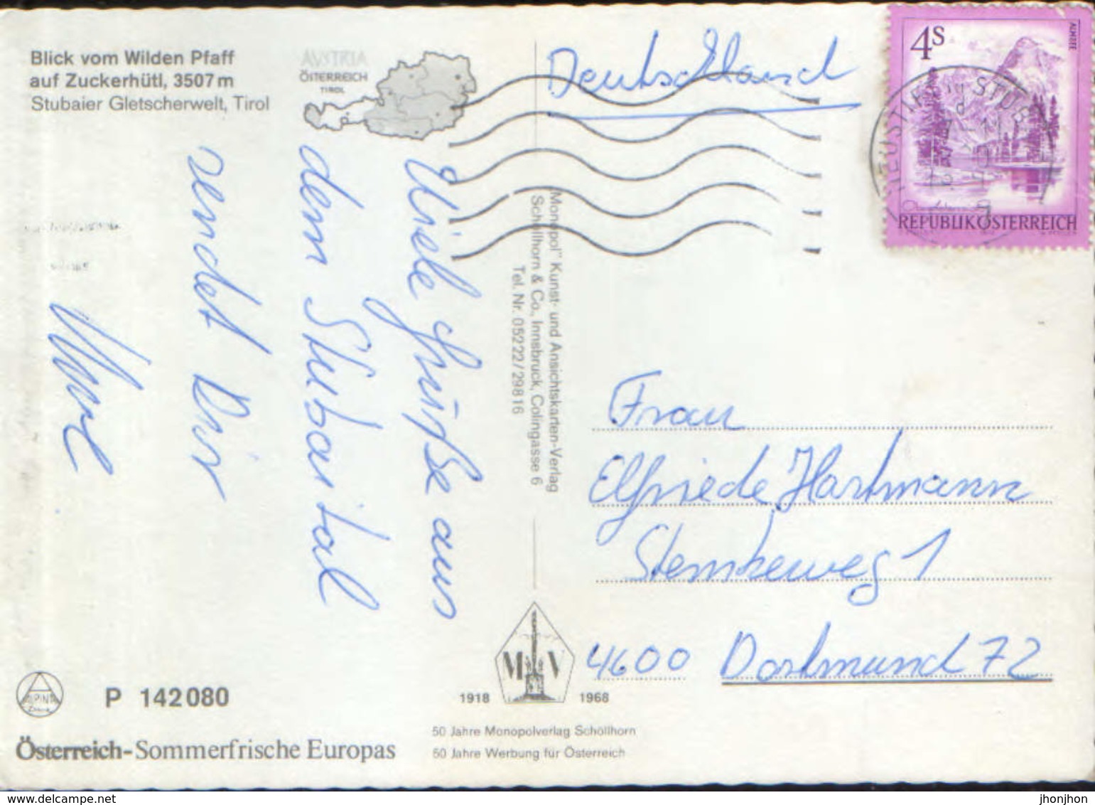 Osterreich - Postcard Circulated In 1980 -  Stubaital - View From The Wilden Pfaff On Zuckerhütl  - 2/scans - Neustift Im Stubaital