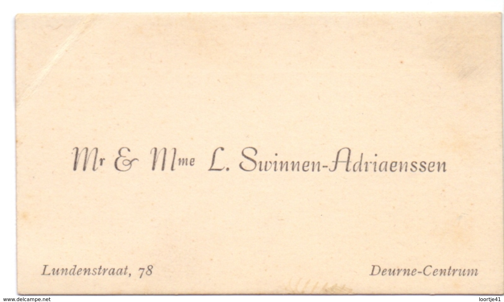 Visitekaartje - Carte Visite - Mr & Mme L. Swinnen - Adriaenssen - Deurne Centrum - Cartes De Visite