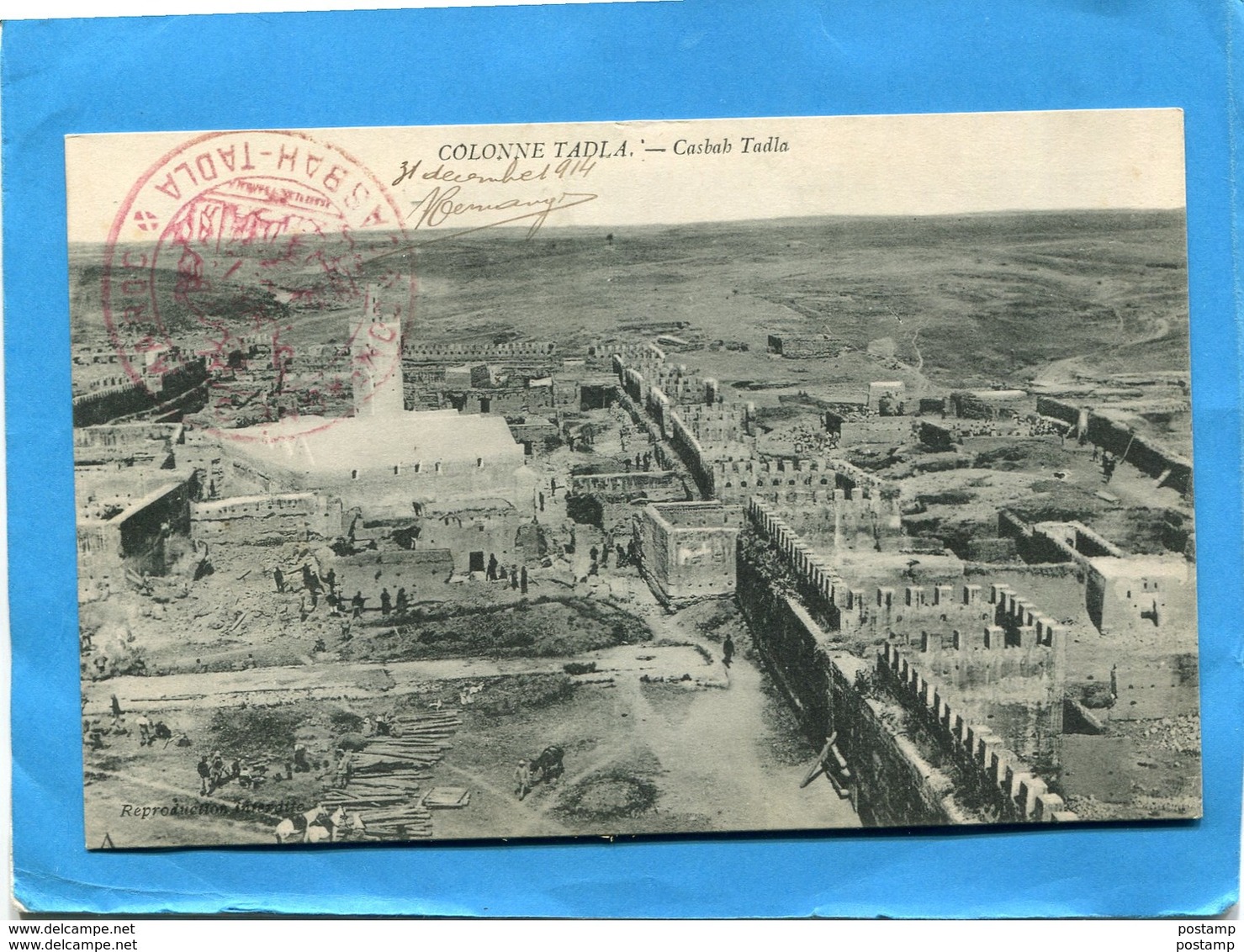 Marcophilie-campagne Du Maroc-carte Postale Colonne Tadla-cachet Rouge -campagne Casbah  Dec1914 - Cachets Militaires A Partir De 1900 (hors Guerres)