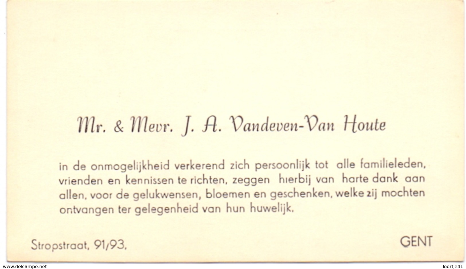 Visitekaartje - Carte Visite - Mr & Mme J.A. Vandeven - Van Houte - Gent - Tarjetas De Visita
