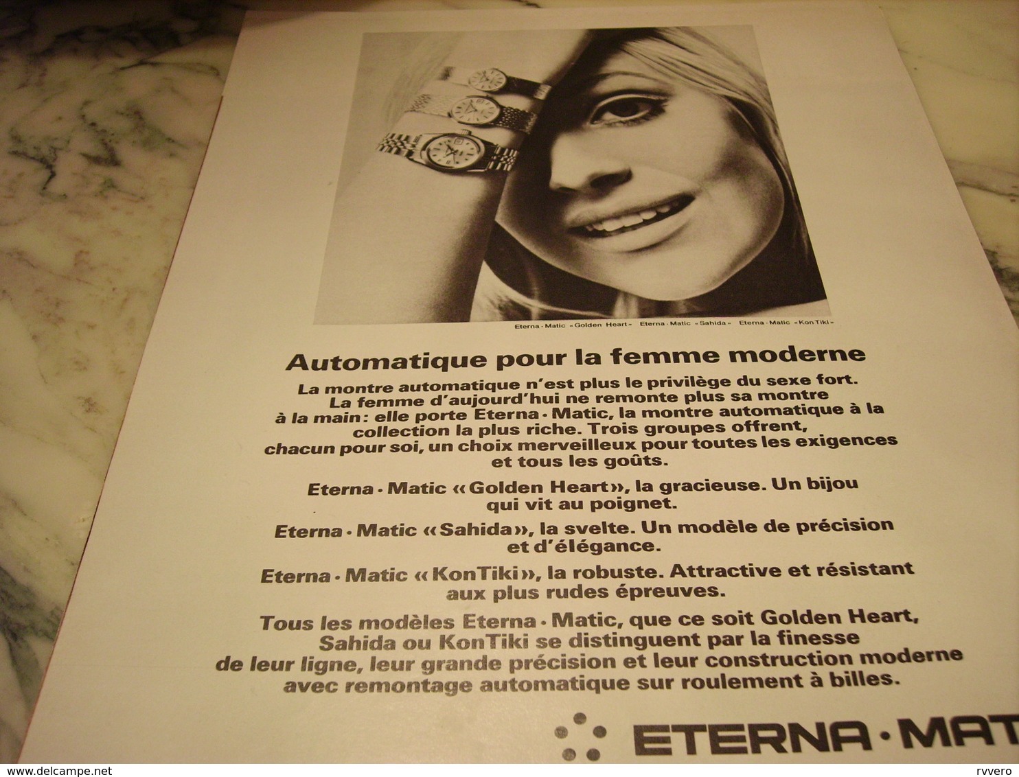 ANCIENNE PUBLICITE AUTOMATIQUE POUR LA FEMME MONTRE ETERNA.MATIC 1968 - Publicités