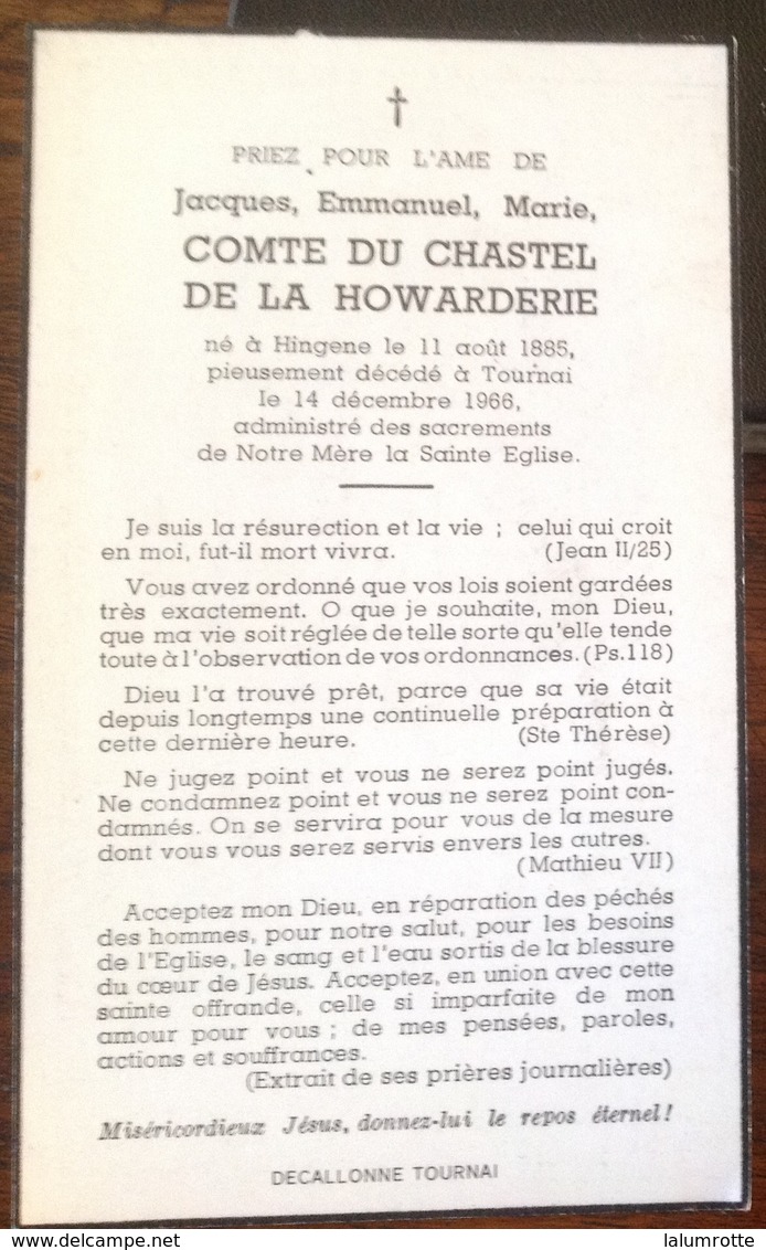 IP. 60. Jacques Emmanuel, Marie Comte Du Chastel De La Howarderie Né à Hingene En 1885 Décédé à Tournai En 1966 - Imágenes Religiosas