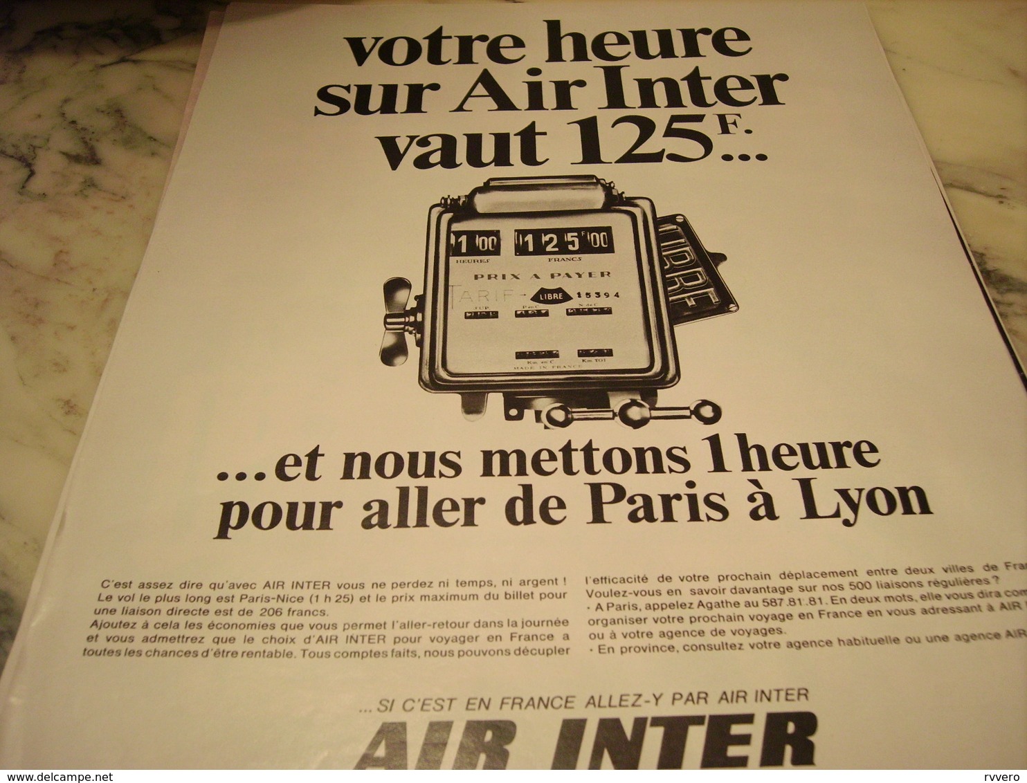 ANCIENNE PUBLICITE VOTRE HEURE  LIGNE AERIENNE AIR INTER 1968 - Publicités