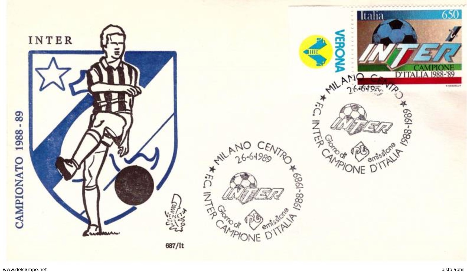 Fdc Venetia: INTER CAMPIONE D'ITALIA (1989);  No Viaggiata; AS - FDC