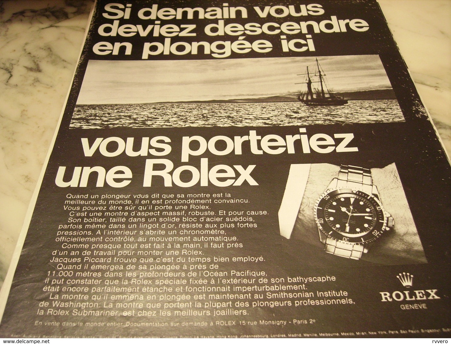 ANCIENNE PUBLICITE  MONTRE ROLEX  ET PLONGEE 1968 - Autres & Non Classés