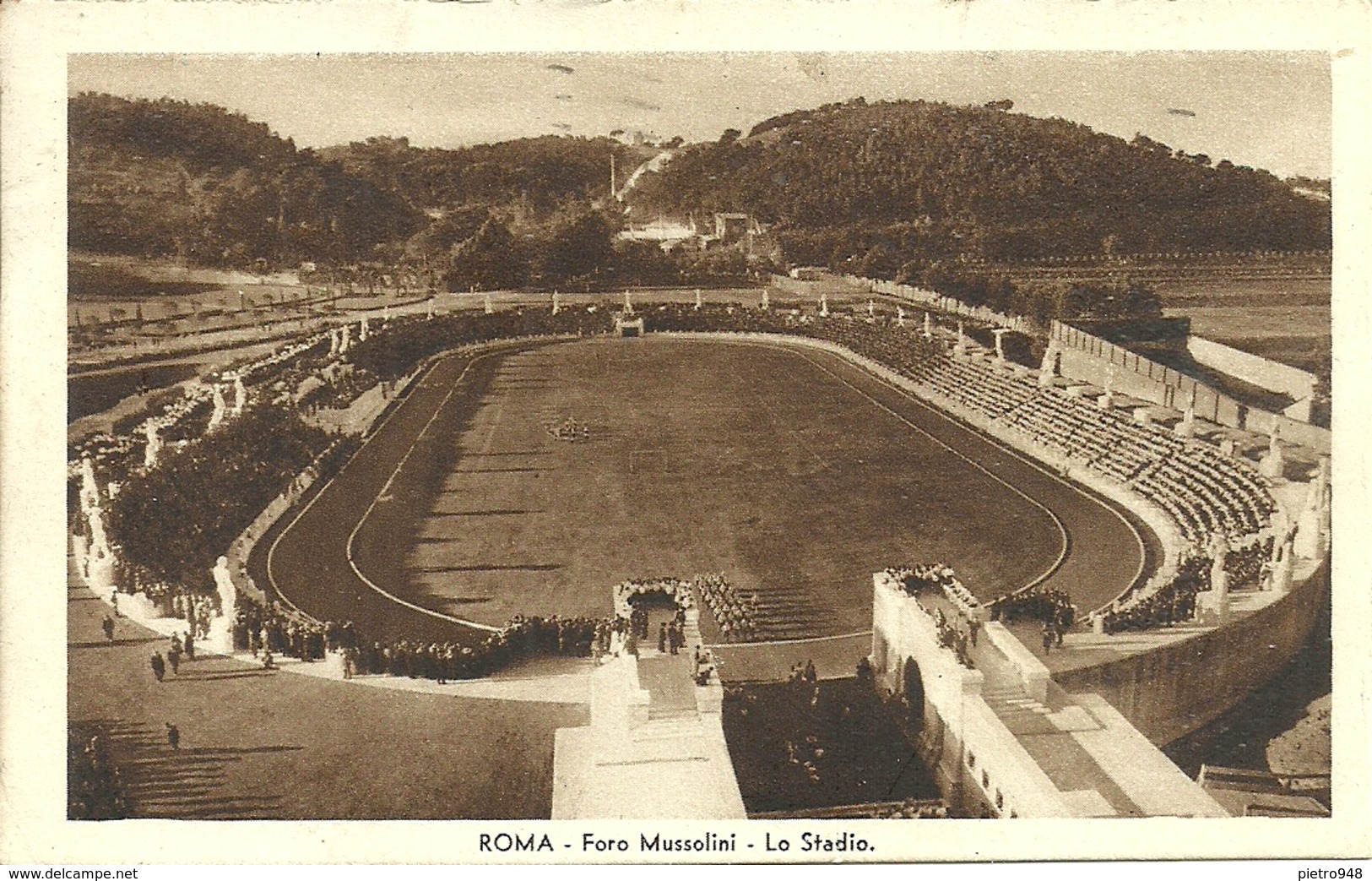 Roma (Lazio) Foro Mussolini, Lo Stadio Dei Marmi, Sul Retro Fiume Tevere E Castel Sant'Angelo - Stades & Structures Sportives