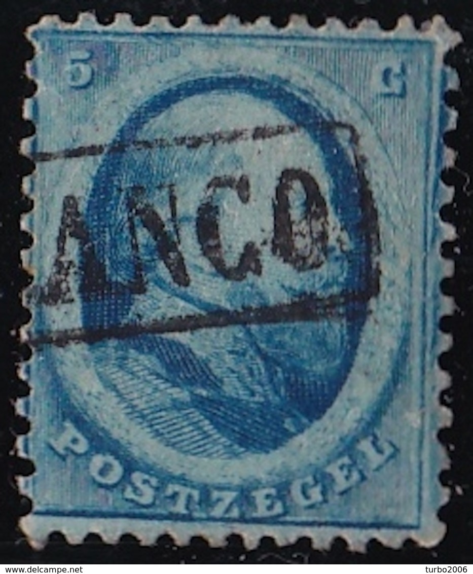 1864 Koning Willem III 5 Cent Blauw Haarlemse Druk Plaat I NVPH 4 B I - Gebruikt