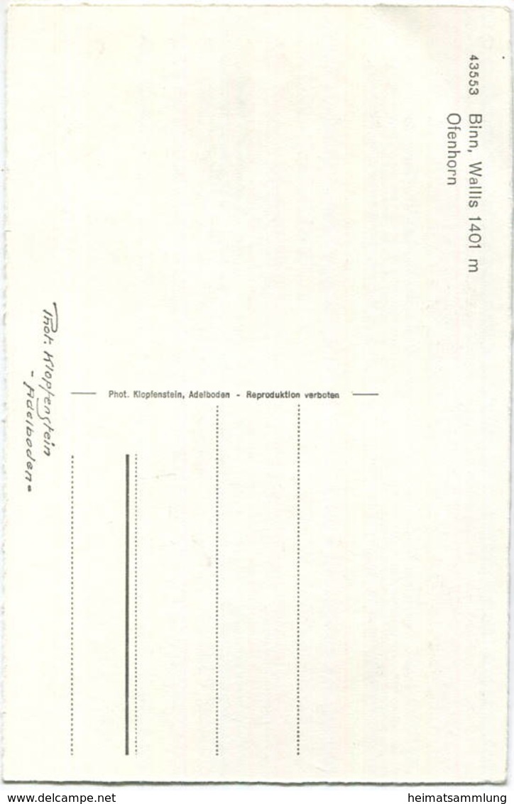 Binn - Ofenhorn - Foto-AK - Verlag Klopfenstein Adelboden - Binn