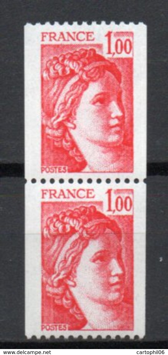 - FRANCE Variété N° 1972 ** - Paire 1 F. Rouge Type Sabine Roulettes - 3 BANDES DE PHOSPHORE + NUMÉRO ROUGE - - Neufs