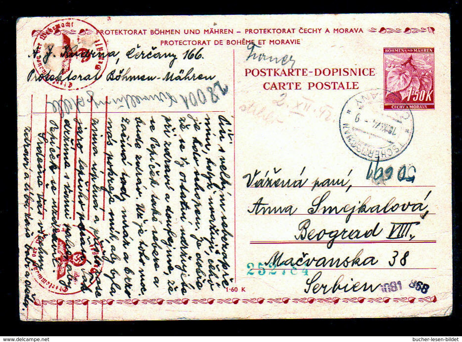 BÖHMEN & M. - 1942 - 1,50 K. Ganzsache (P 3) Ab Cercany Nach Serbien - Zensur - Occupation 1938-45