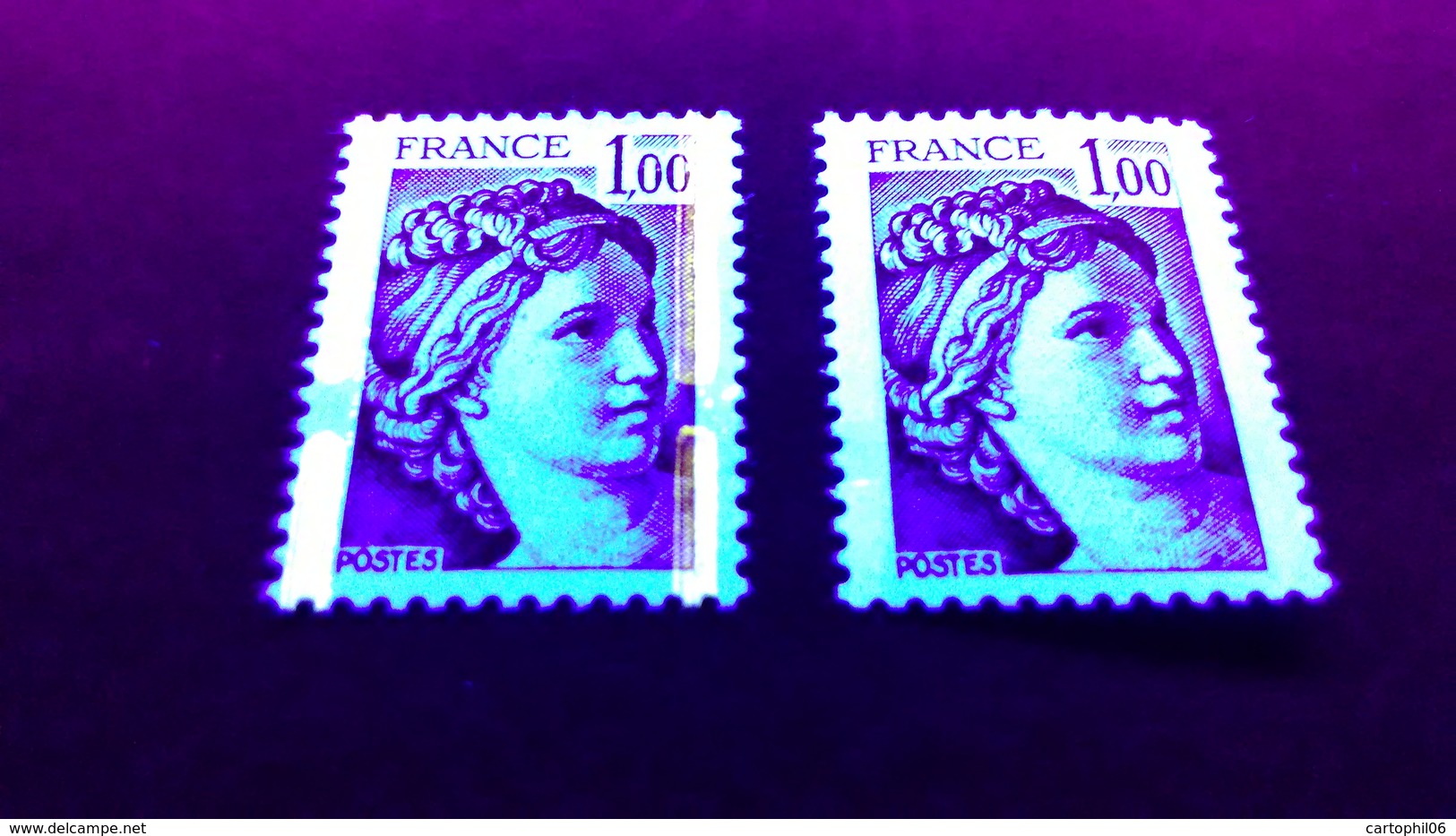 - FRANCE Variété N° 1972 ** - 1 F. Rouge Type Sabine - BANDES DE PHOSPHORE A CHEVAL JAUNE VIF + BLANC EXTRA PÂLE - - Neufs