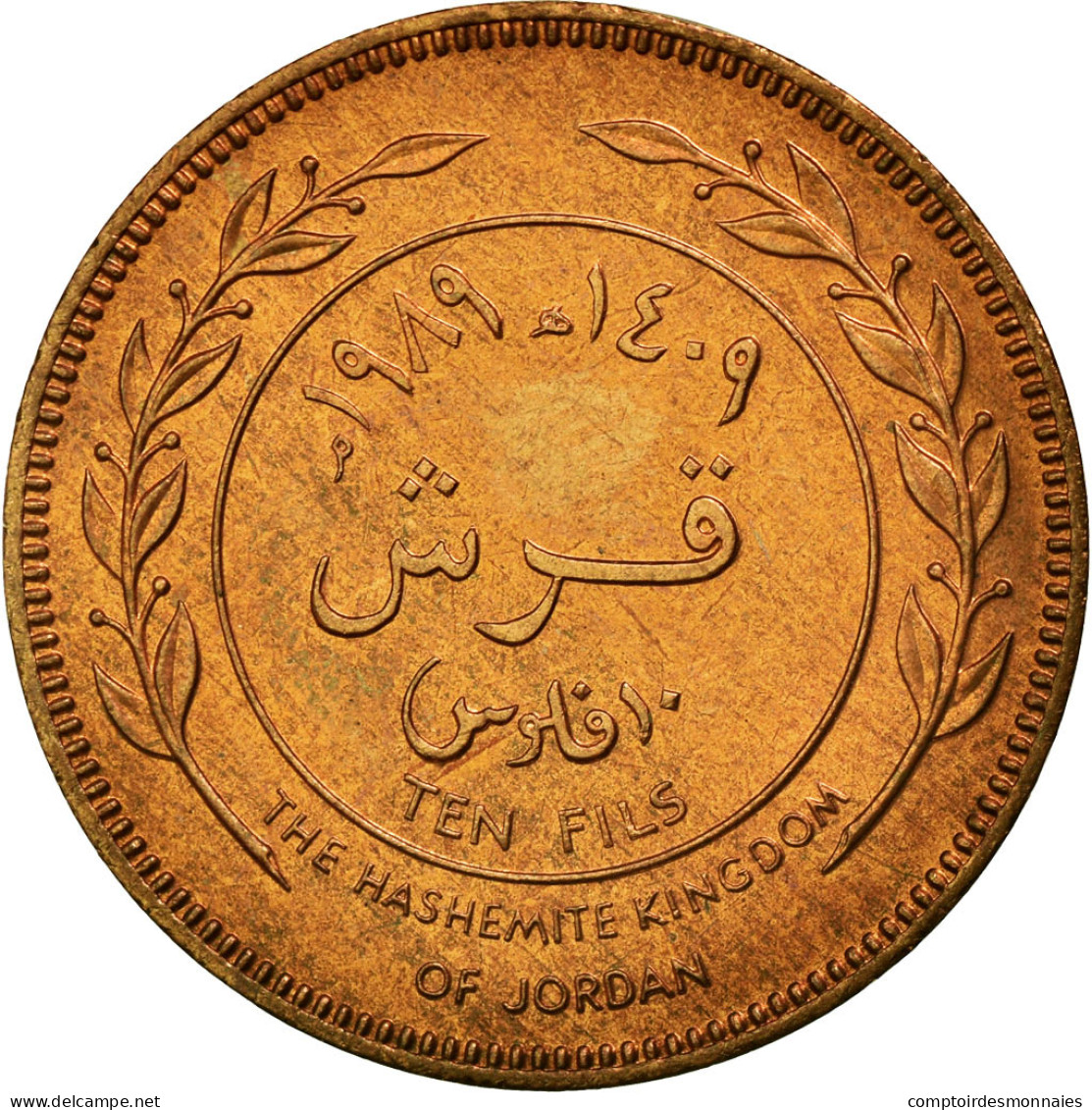 Monnaie, Jordan, Hussein, 10 Fils, Qirsh, Piastre, 1989, SUP+, Bronze, KM:37 - Jordanie