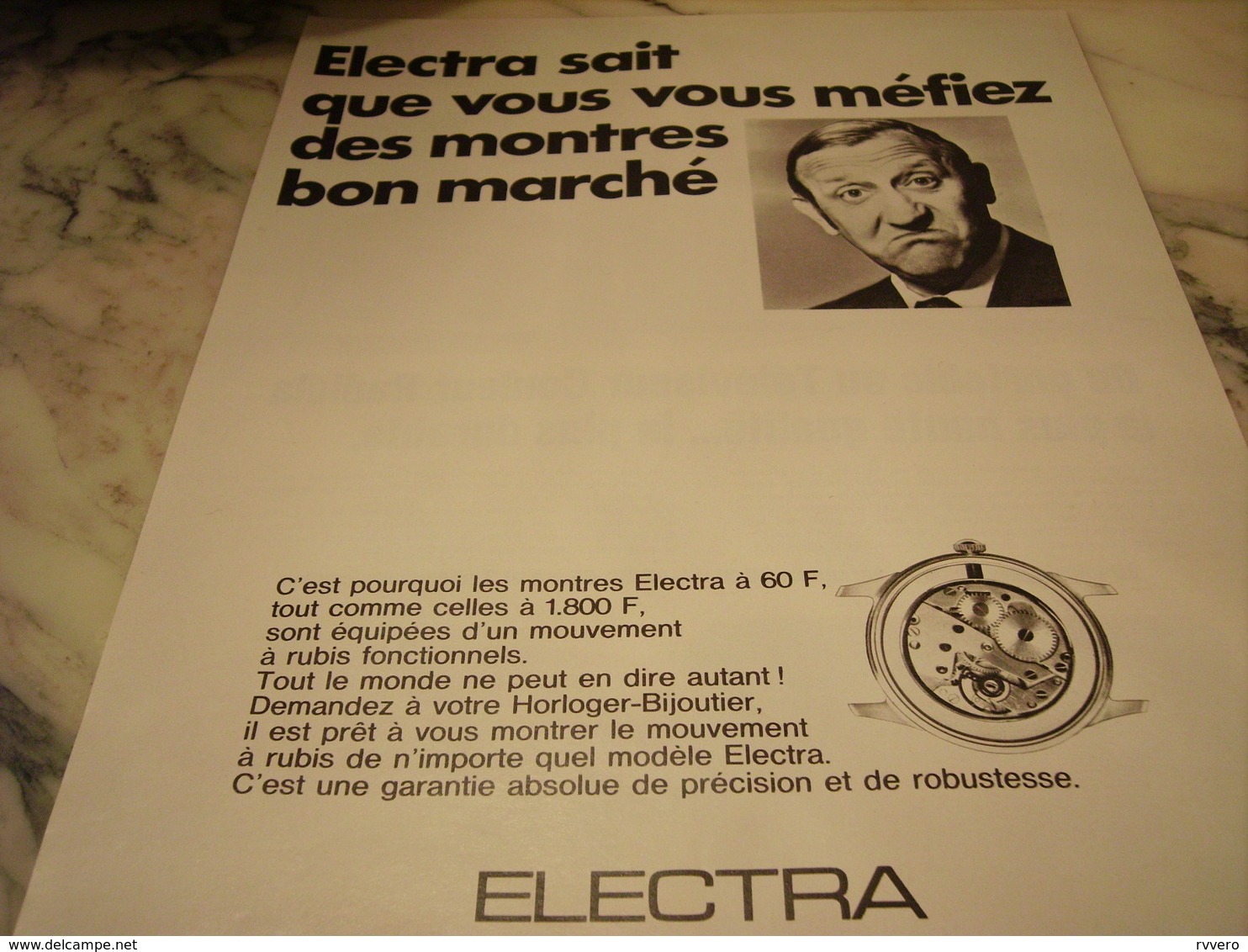 ANCIENNE PUBLICITE MONTRE ELECTRA 1968 - Publicités