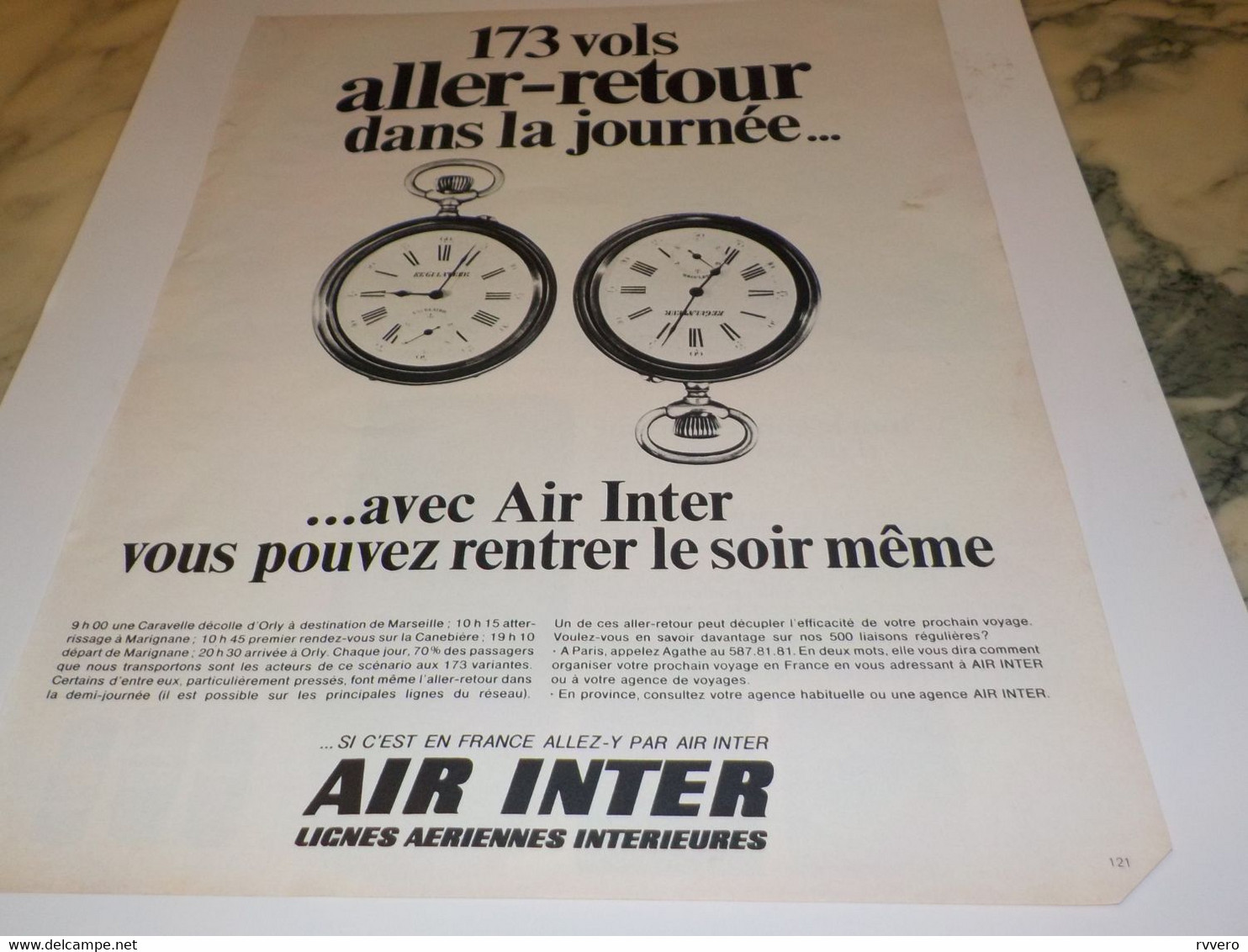 ANCIENNE PUBLICITE ALLER RETOUR  LIGNE AERIENNE AIR INTER 1968 - Pubblicità