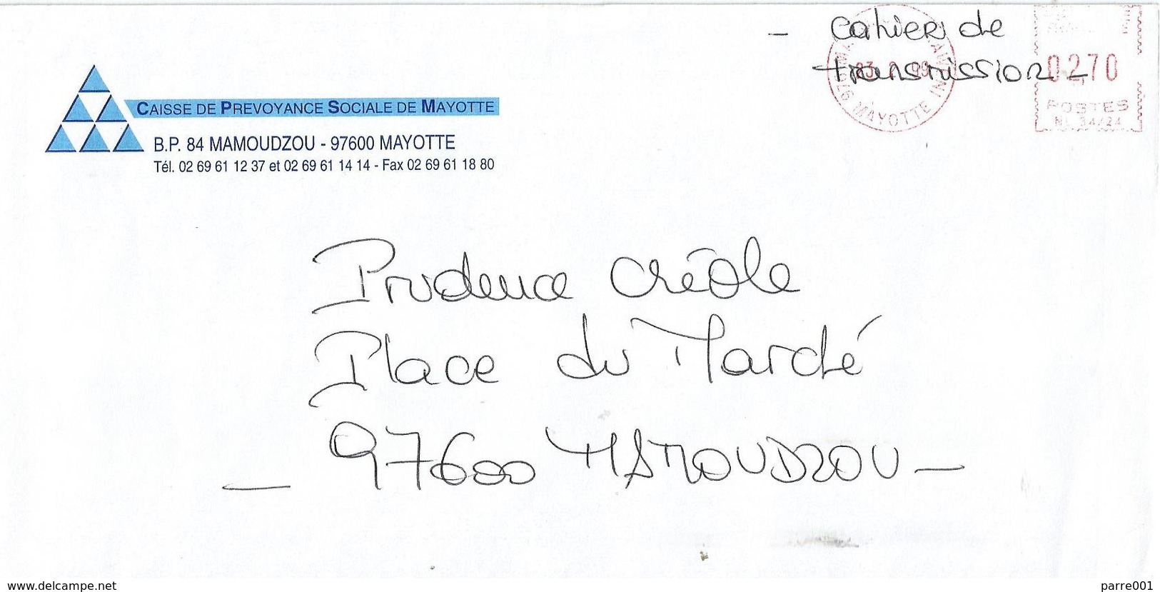 Mayotte 1999 Mamoudzou Kaweni Meter SECAP NL34724 EMA Cover - Lettres & Documents