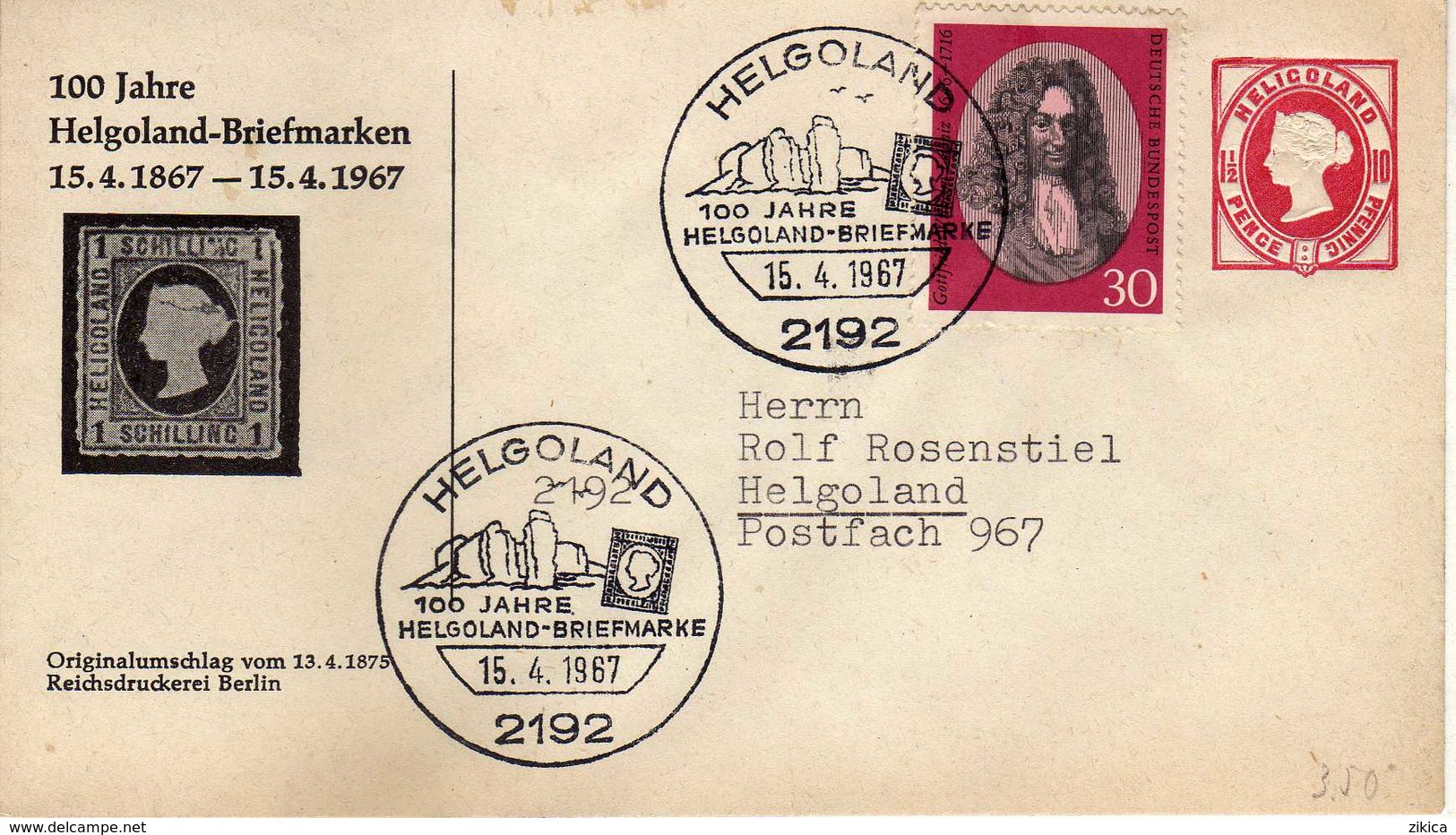Germany 1967 - 100 Jahre Helgoland - Briefmarken ( Stamped Stationery Cover ) - Lettres & Documents
