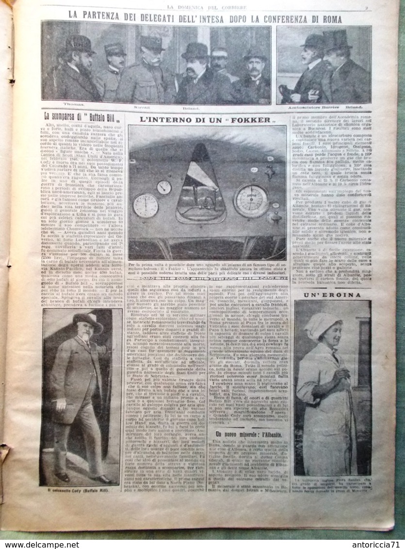 La Domenica Del Corriere 21 Gennaio 1917 WW1 Morte Buffalo Bill Fokker Medaglie - War 1914-18