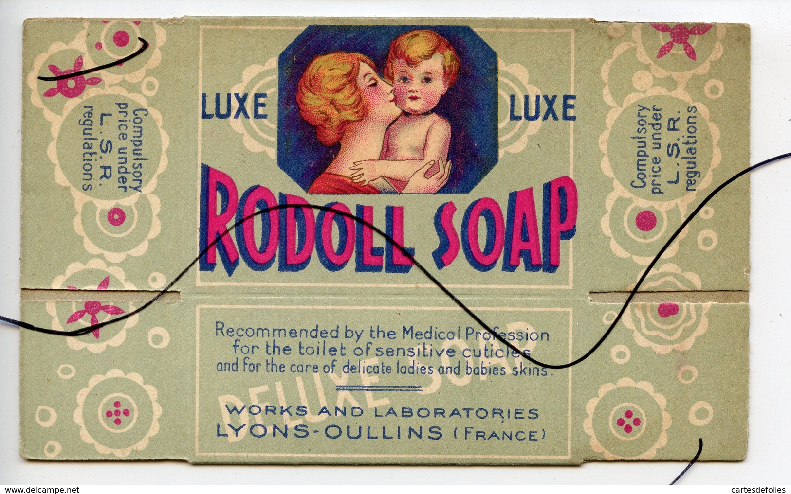 Publicité . Boite.  BOITE DE SAVON ANCIENNE LUXE PLIÉE DE RODOLL SOAP. P. GIRAUD PARIS.  LYONS OULLINS  P. - Publicités