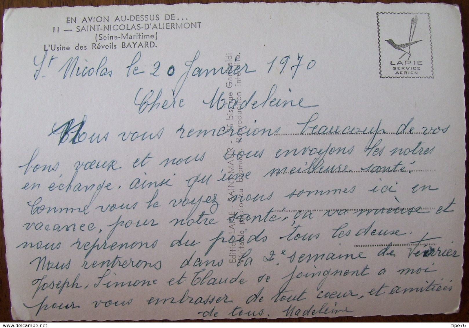 76 Seine Maritime CPSM St Saint Nicolas D'Aliermont Usine Réveils Bayard - En Avion Au Dessus ...1970 - Autres & Non Classés