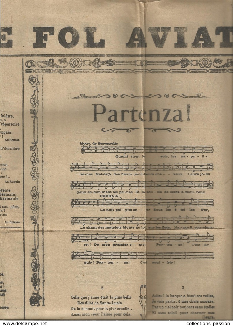 Partition Musicale , LE FOL AVIATEUR , 2 Pages,10 Chansons , 520 X 410 Mm , 4 Scans , Frais Fr : 1.65€ - Partitions Musicales Anciennes