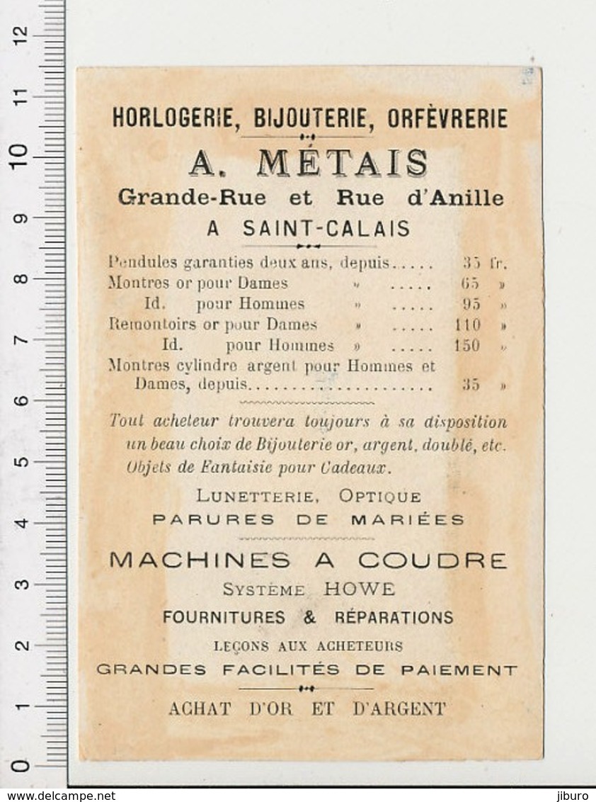 Chromo Pub Bijouterie Métais Saint-Calais Grande Rue Rue D'Anille (Sarthe 72) Machines à Coudre Howe BIM 69/5-B - Autres & Non Classés