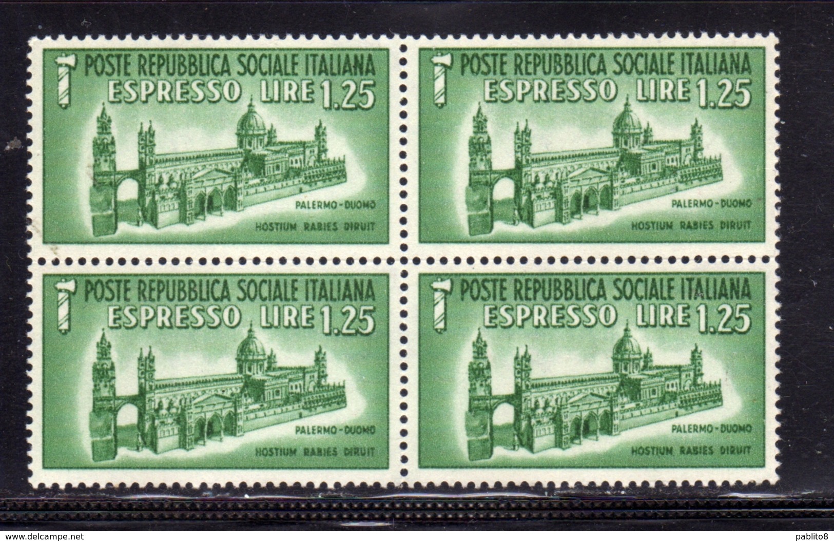 ITALIA REGNO ITALY KINGDOM REPUBBLICA SOCIALE 1944 ESPRESSO SPECIAL DELIVERY RSI DUOMO DI PALERMO LIRE 1,25 MNH - Poste Exprèsse