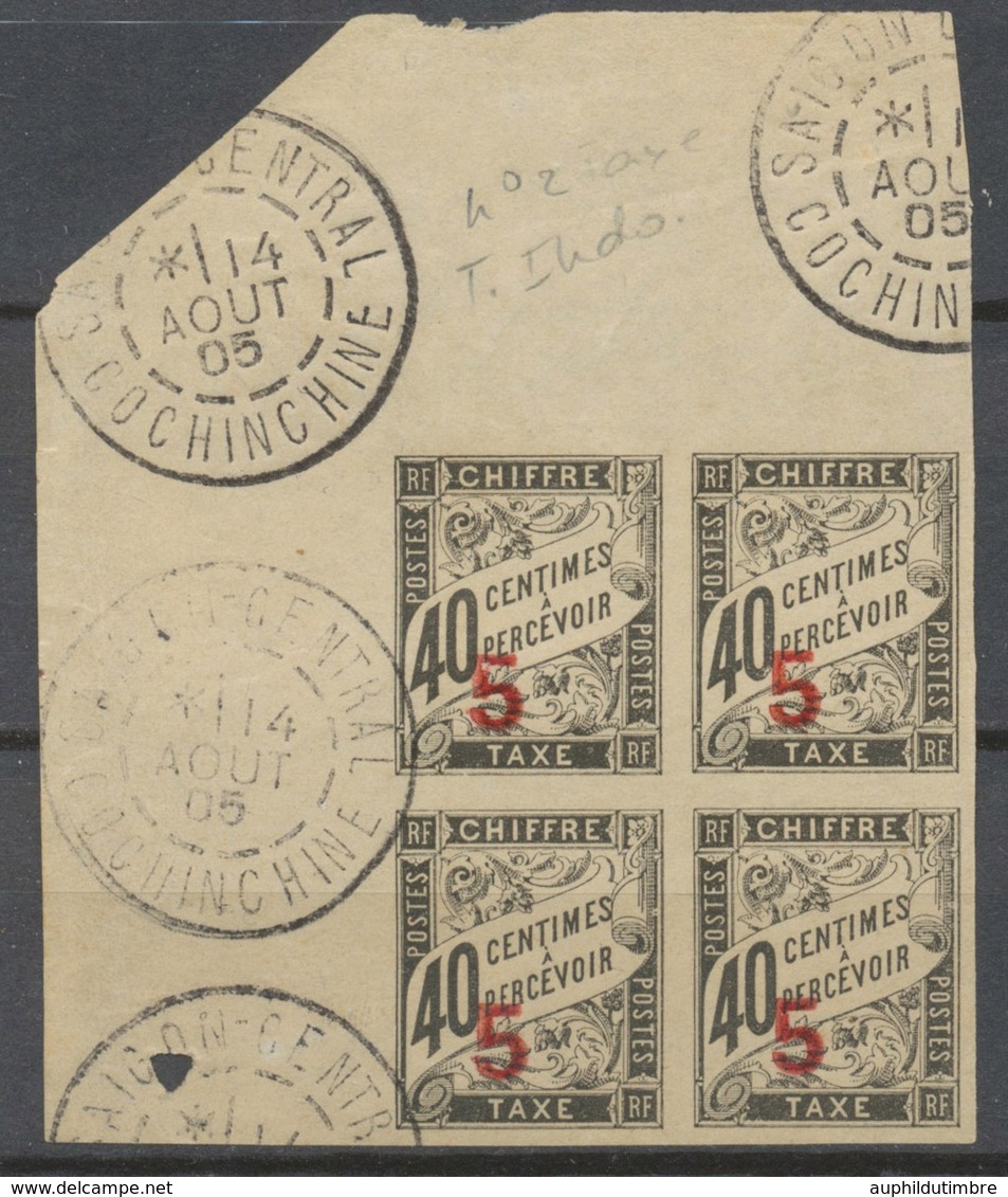 Colonie Française INDOCHINE BLOC De 4 Obl TAXE N°2 5 Sur 60 C Signé Calves P5034 - Timbres-taxe