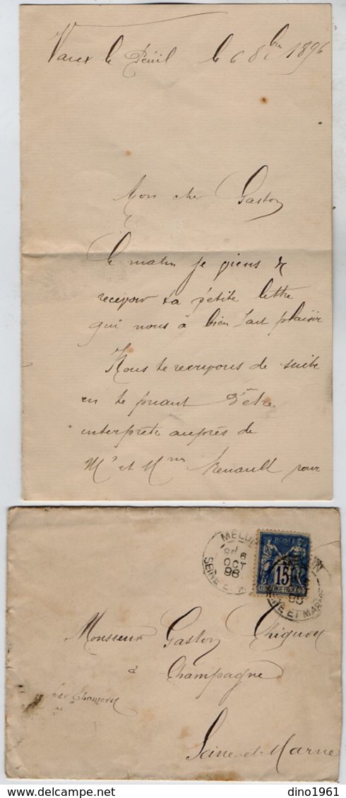 VP14.612 - VAUX LE PENIL 1896 - Lettre De Mélanie OSMOND & ....? Pour Gaston ? à CHAMPAGNE Par THOMERY - Manuscrits