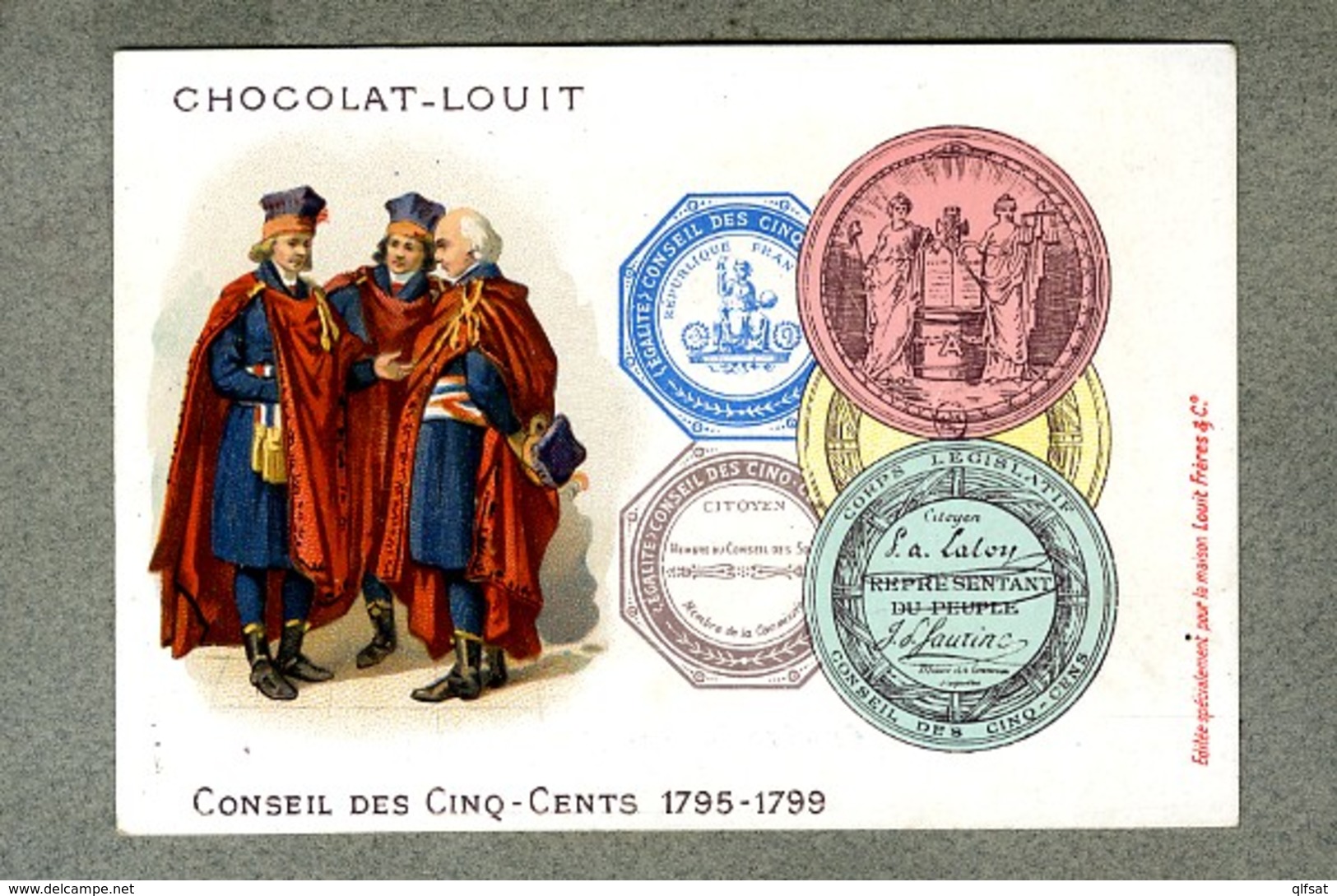 Chromo Louit Histoire Conseil Des Cinq-cents Revolution Monnaie Money Victorian Trade Card - Louit