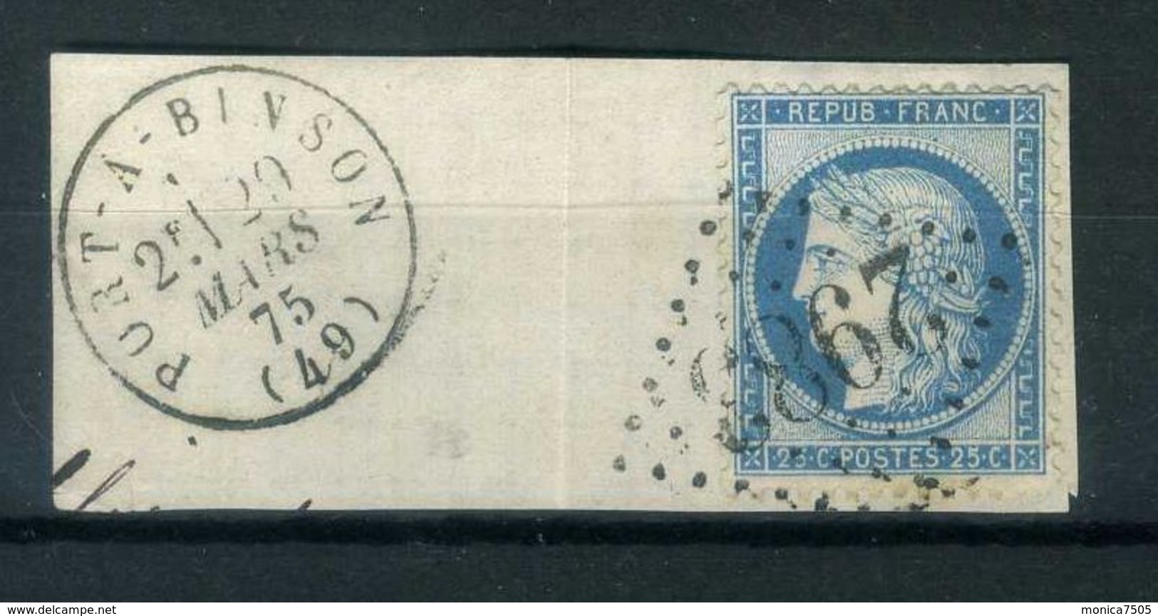 FRANCE ( POSTE )  :  Y&T  N°  ? , TIMBRE  BIEN  OBLITERE , SUR  FRAGMENT . - 1871-1875 Cérès