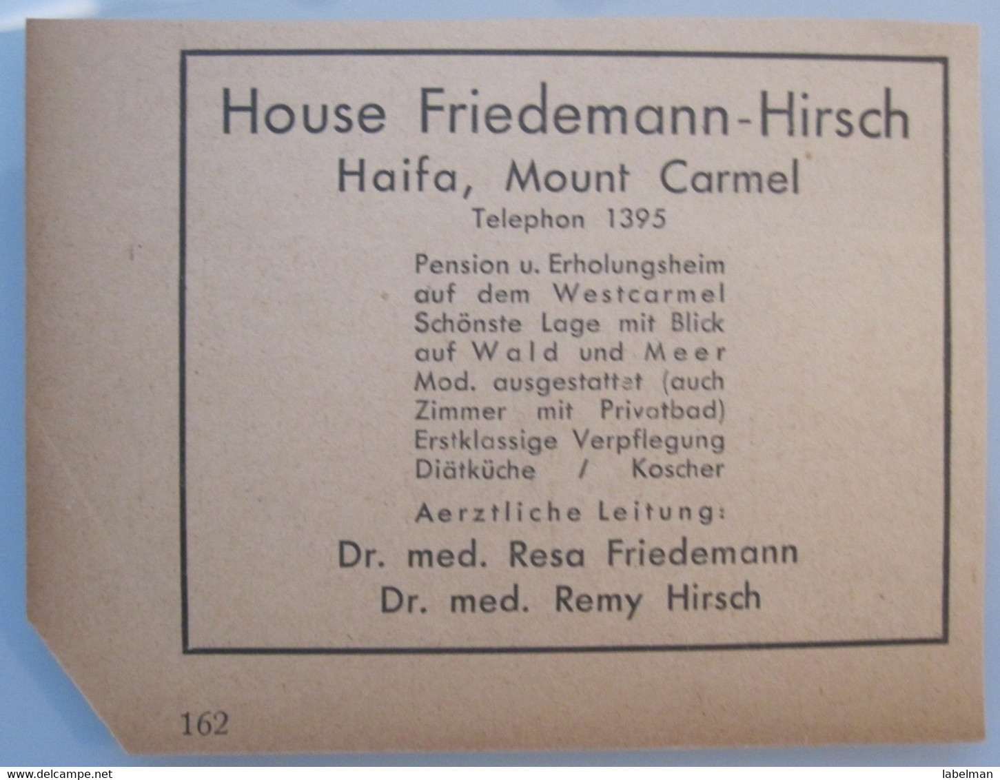 ISRAEL HOTEL MOTEL GUEST REST HOUSE FRIEDEMANN HIRSCH HAIFA PHOTO ADVERTISING LOGO DESIGN OLD NEWSPAPER - Manuscripts