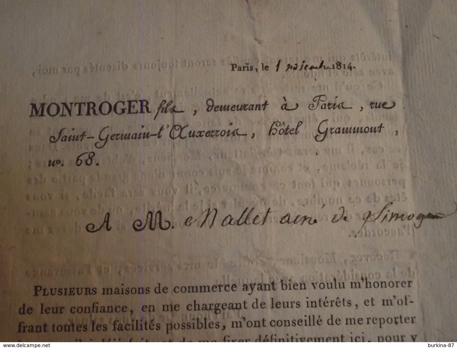 Courrier Publicitaire, 1814, Lettre De Sollicitation Vente Animaux Divers - Publicités