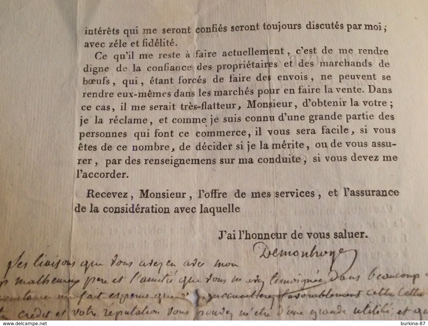 Courrier Publicitaire, 1814, Lettre De Sollicitation Vente Animaux Divers - Publicités