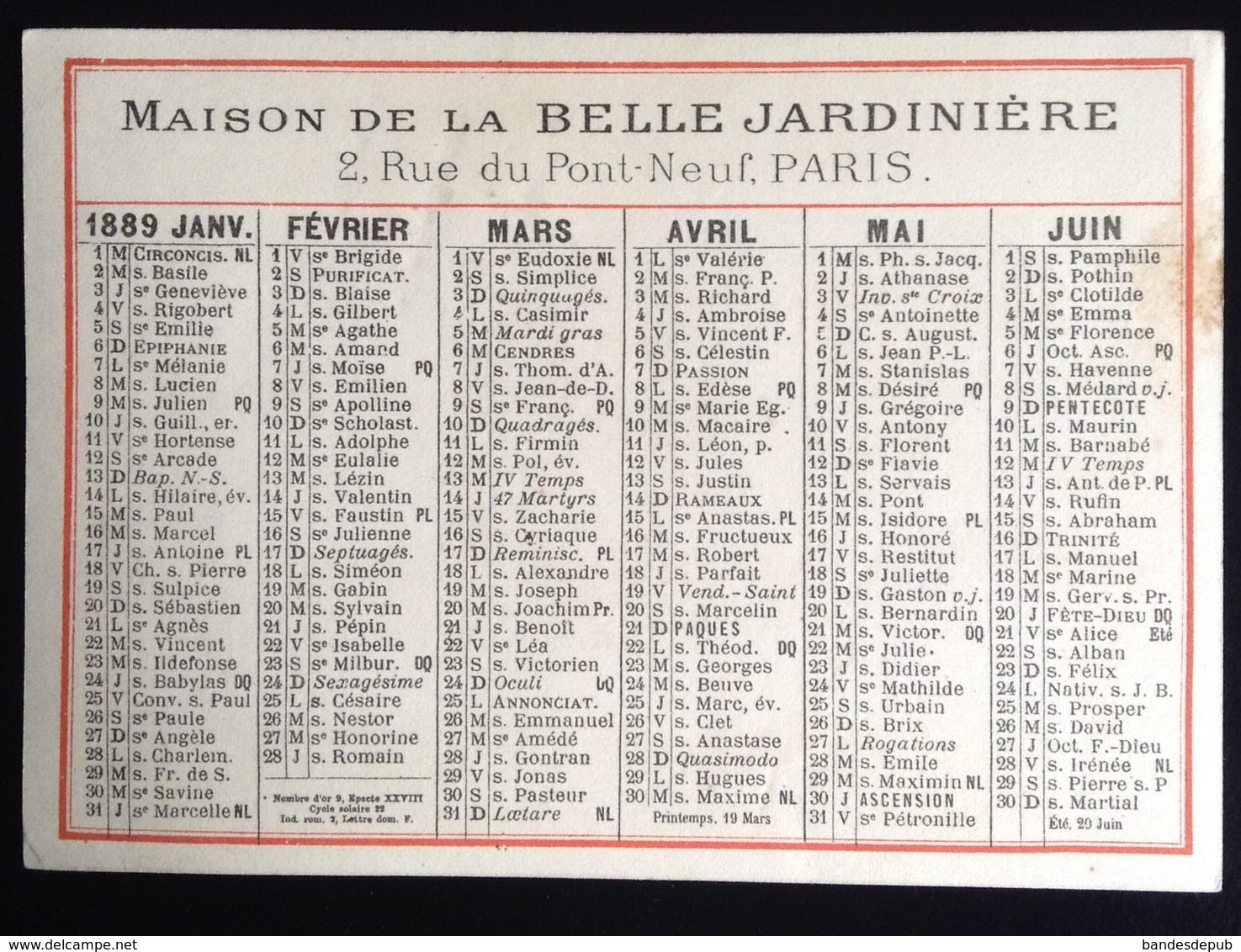 Paris Maison Belle Jardiniere Pont Neuf Chromo Calendrier 1899 Sicard Opéra Affiche THEATRE LA JUIVE Juif - Autres & Non Classés