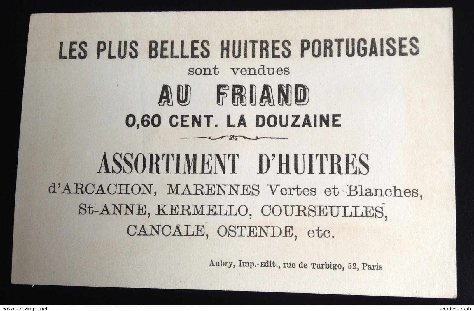 Paris Friand Huitres Arcachon Marennes  Chromo Anthropomorphisme Cuisinier  Broche Lapin  Sanglier - Autres & Non Classés