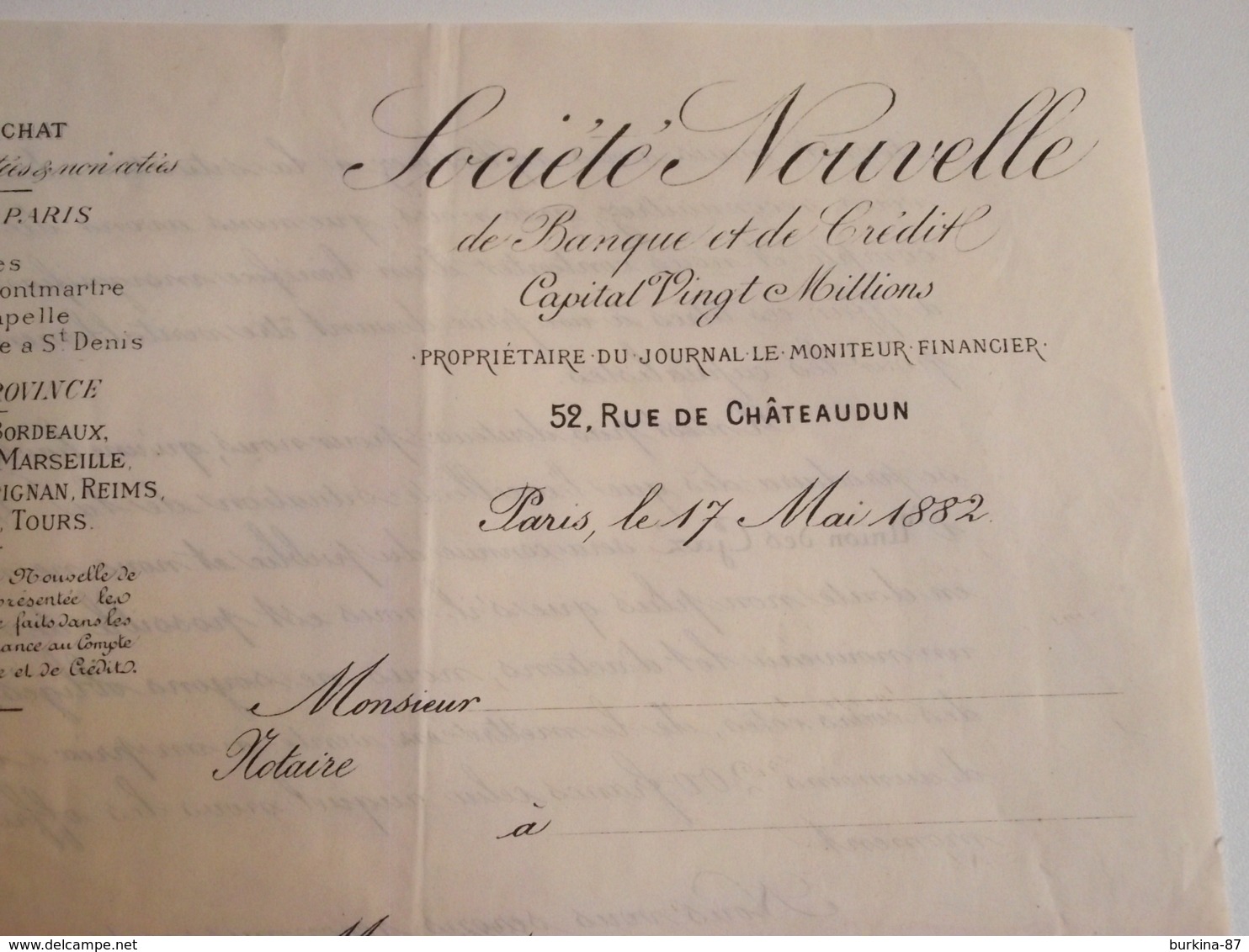 Courriers, Vente Actions COMPAGNIE De L'Union Des Gaz, 1882 - Electricité & Gaz