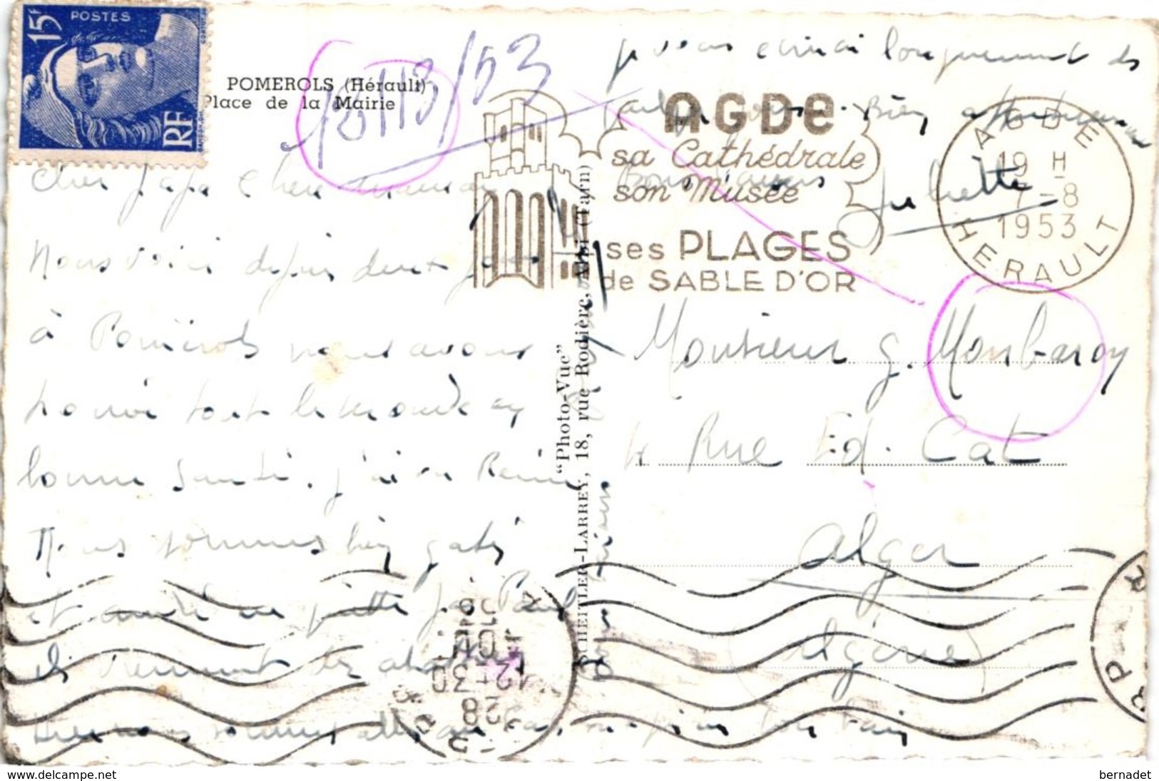 34 .. POMEROLS ... PLACE DE LA MAIRIE .. 1953 - Other & Unclassified