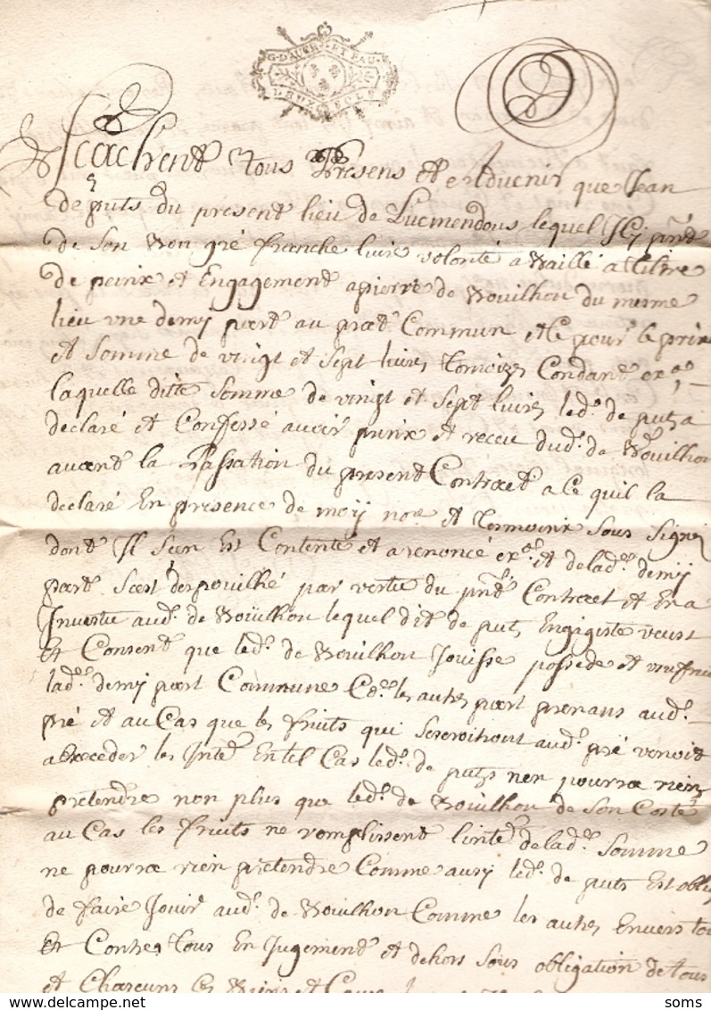 Vieux Papier Du Béarn, Limendous, 1725, Jean Puts Baille Une Demi-part Du Prat Commun à Bouilhou Pour 27 £ - Documents Historiques