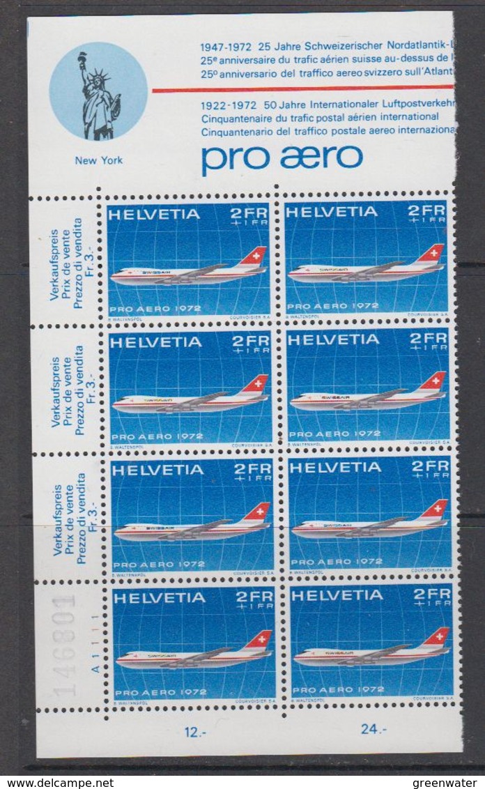 Switzerland 1972 Pro Aero 1v 8x (part Of Sheetlet)  ** Mnh (42188) - Ongebruikt