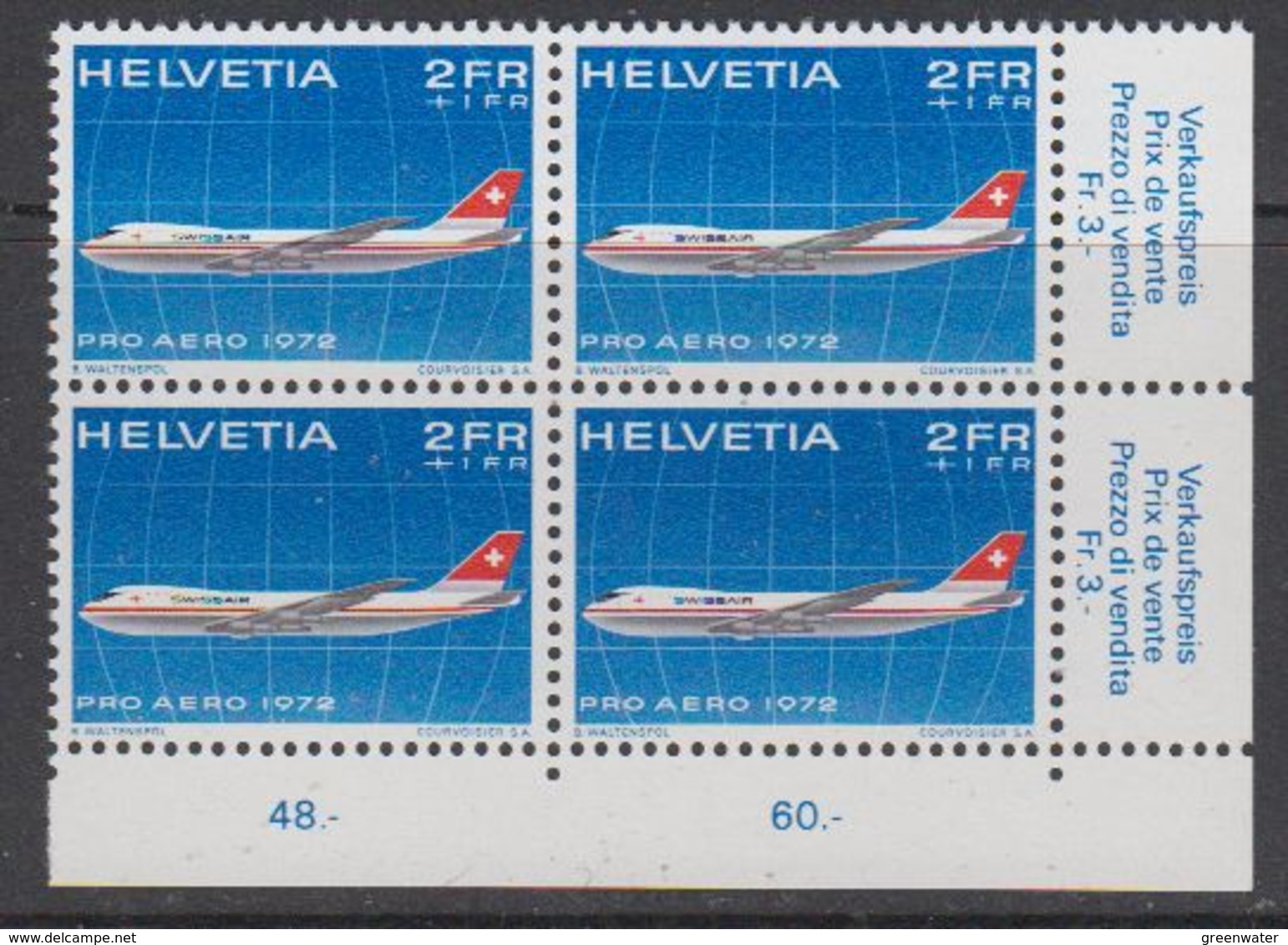 Switzerland 1972 Pro Aero 1v Bl Of 4 (corner) ** Mnh (42188B) - Ongebruikt