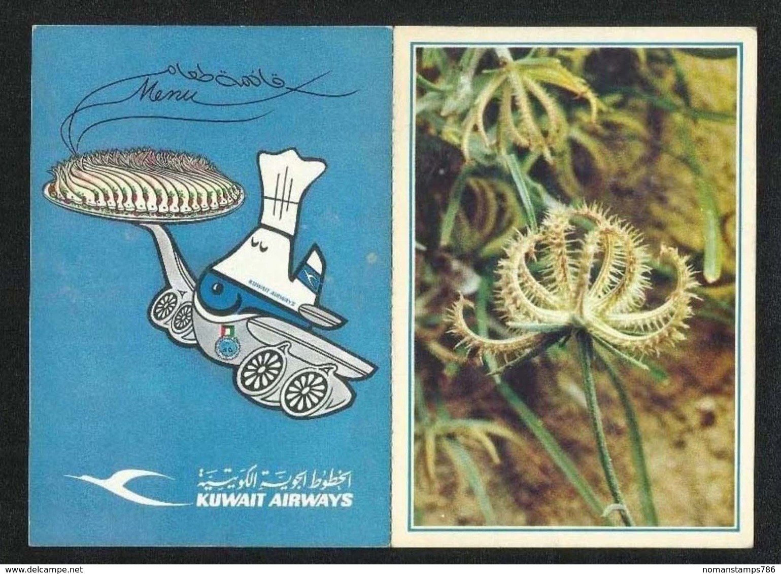 Kuwait Airways Airline Flights Menu Card Picture Postcard - Koweït