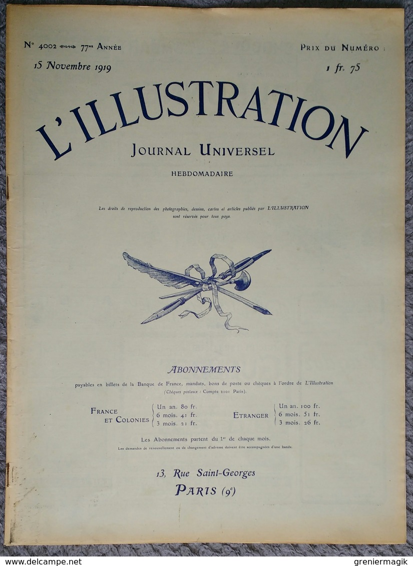 L'Illustration 4002 15 Novembre 1919 Kharkof/Blasons/Lens Béthune Péronne/L'atelier De Courbet/Ambre De Nubie Paris - L'Illustration