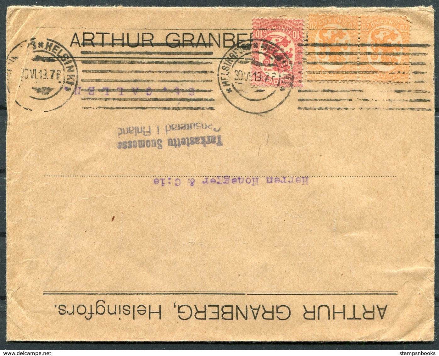 1919 FinlandGranberg Censor Cover Helsingfors - St Gallen, Switzerland - Covers & Documents