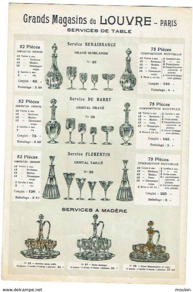 Grands Magasins Du Louvre- CRISTAUX De BACCARAT-Catalogue De 4 Pages Couleur-Services De Table-VOIR SCAN - Publicités