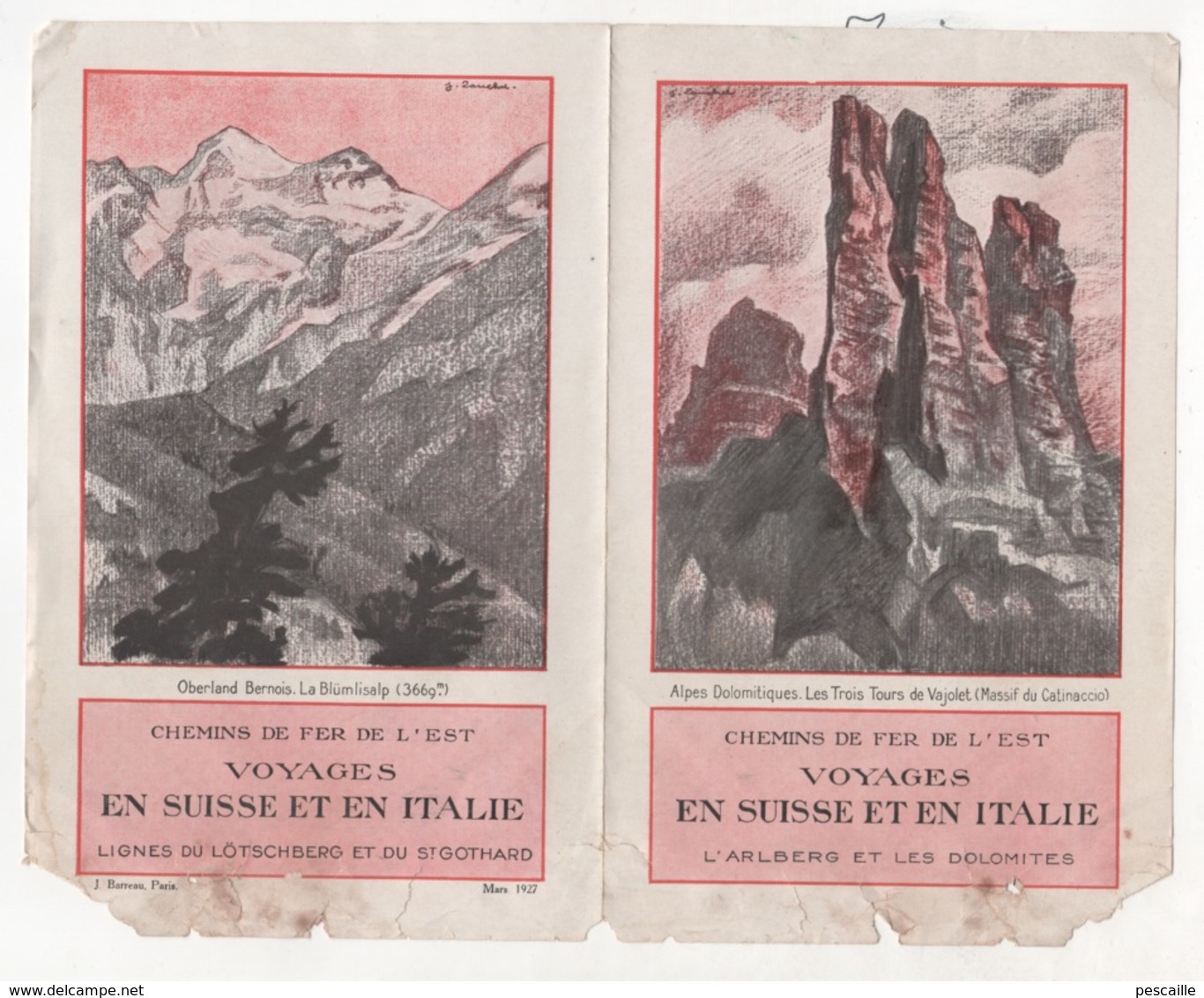 DEPLIANT CHEMINS DE FER DE L'EST VOYAGES EN SUISSE ET EN ITALIE - L'ARLBERG ET LES DOLOMITES - L'ENGADINE - 1927 - Dépliants Turistici