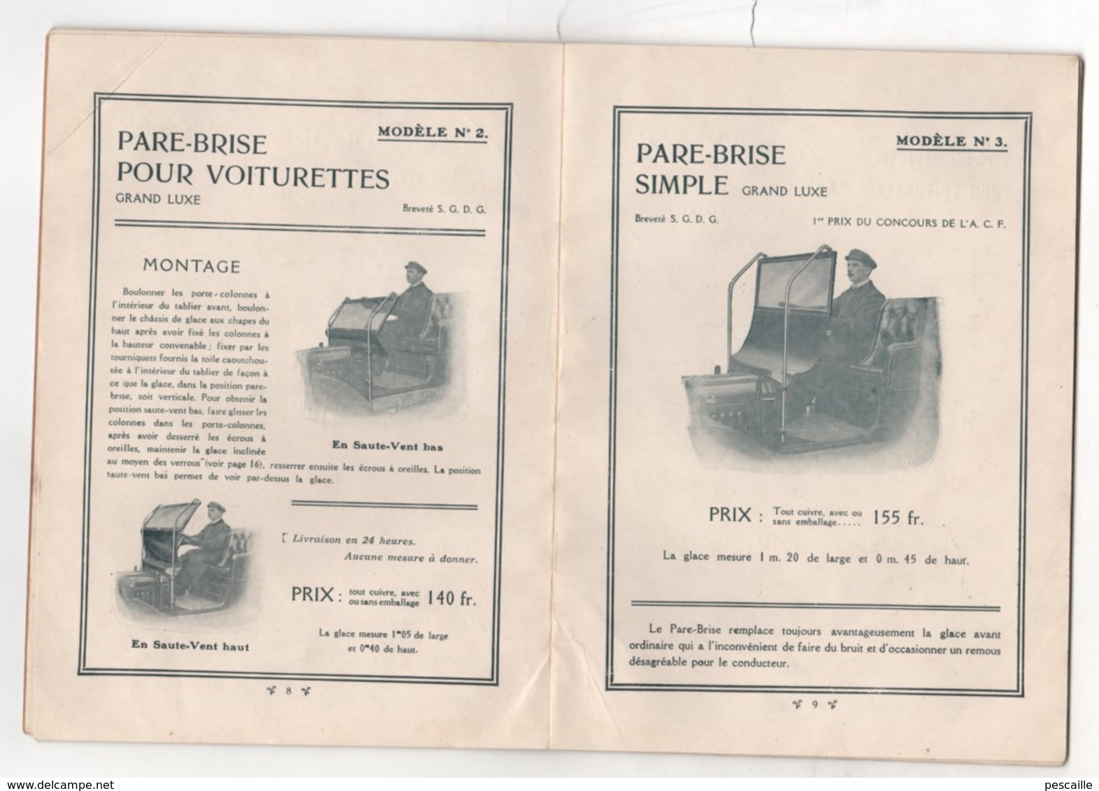 RARE - 1909 - ACCESSOIRES POUR AUTOMOBILE - DEPLIANT PUBLICITAIRE LES PARE-BRISE HUILLIER -